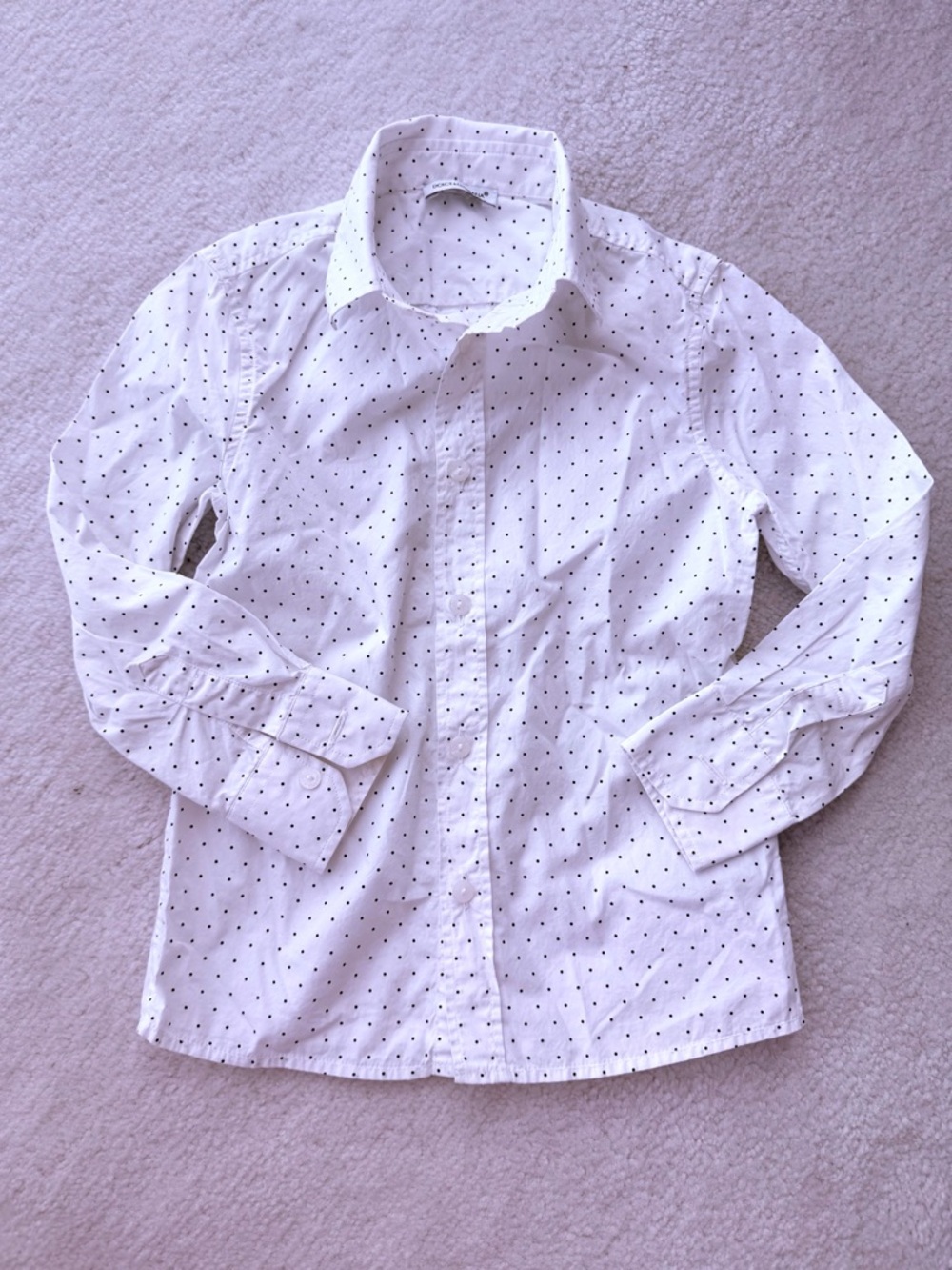 BNWOT Dolce & Gabbana Boys White Button-Down Cotton Shirt Black Micro-Polka Dots